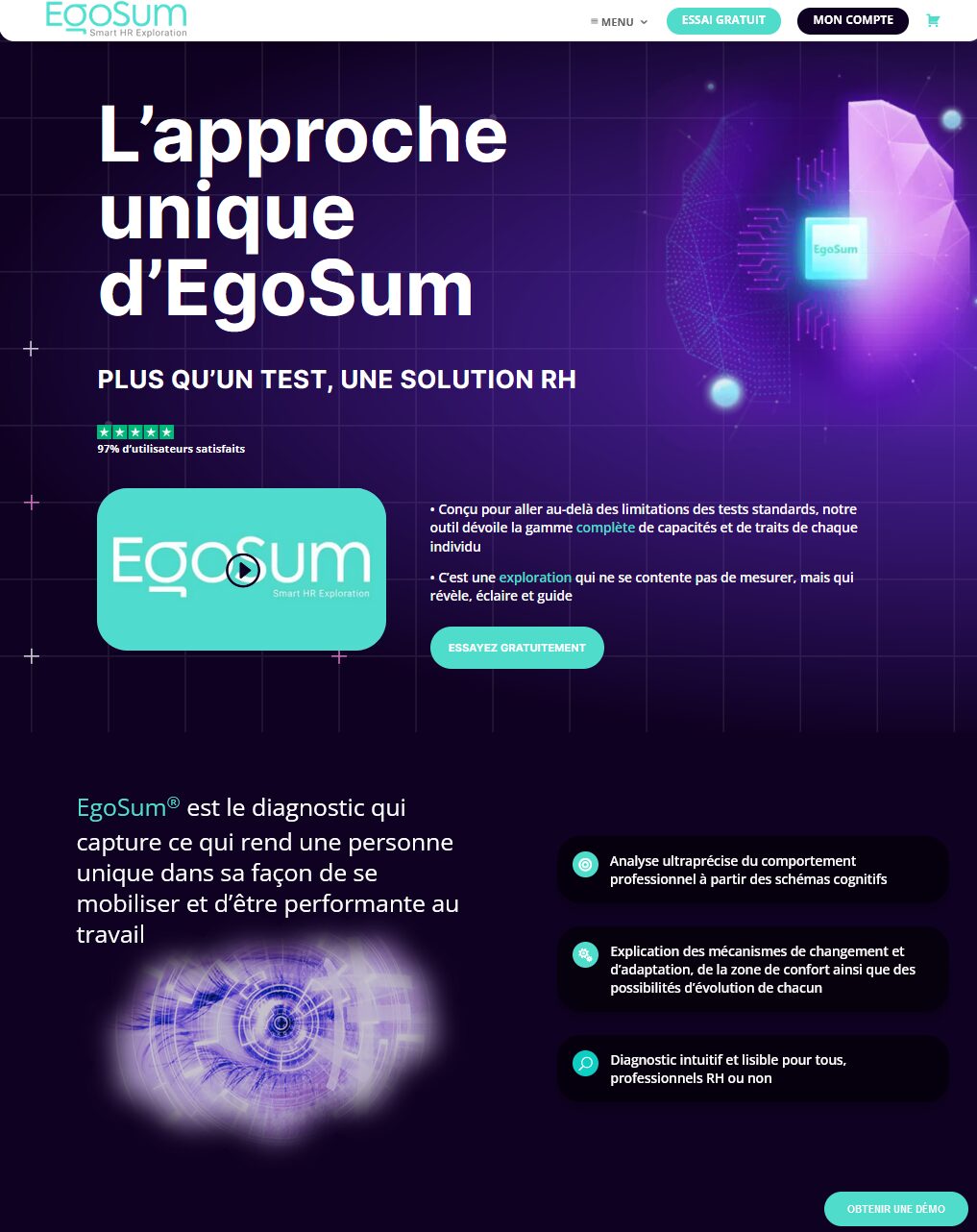 Page web EgoSum, solution et diagnostic RH